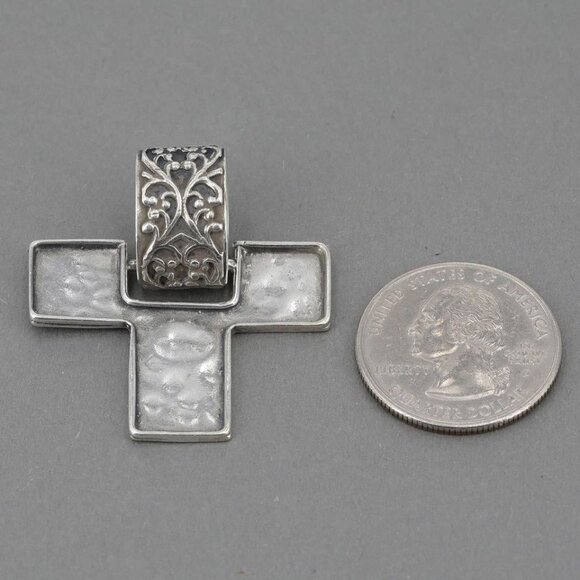 Retired Silpada S1514 Hammered Sterling Silver Cross Pendant Scroll Vine Design - Picture 5 of 6